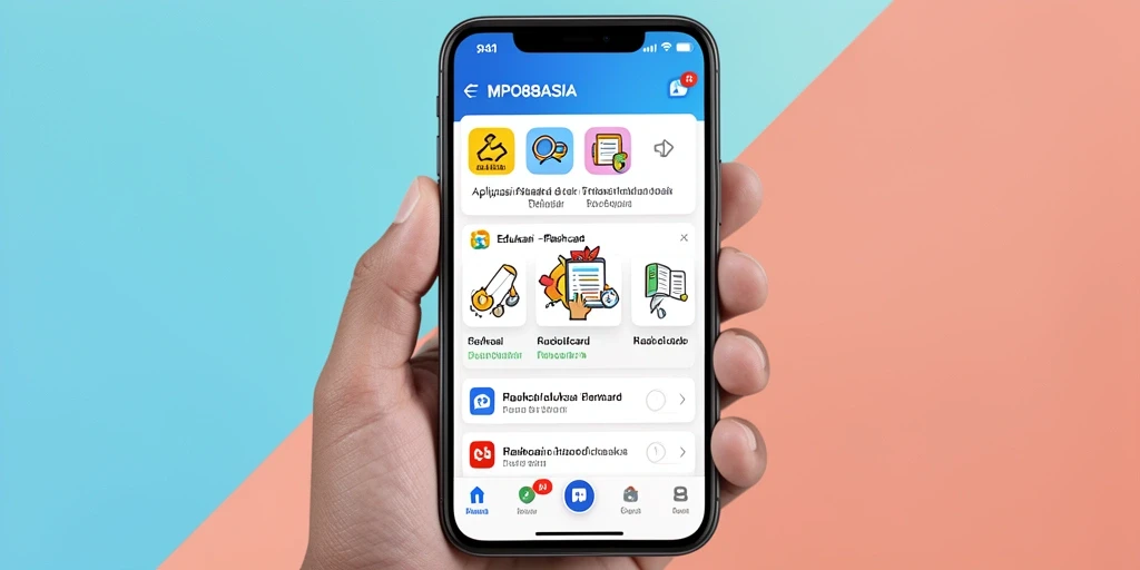 Screenshot antarmuka aplikasi MPO88ASIA menampilkan koleksi flashcard untuk belajar.