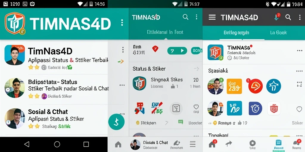 Tampilan antarmuka aplikasi TIMNAS4D dengan berbagai stiker menarik.
